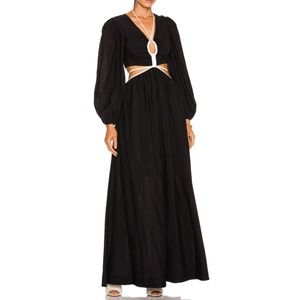 Tierneigh Solid Puff Sleeve Teardrop Cutout Maxi Dress by Jonathan Simkhai